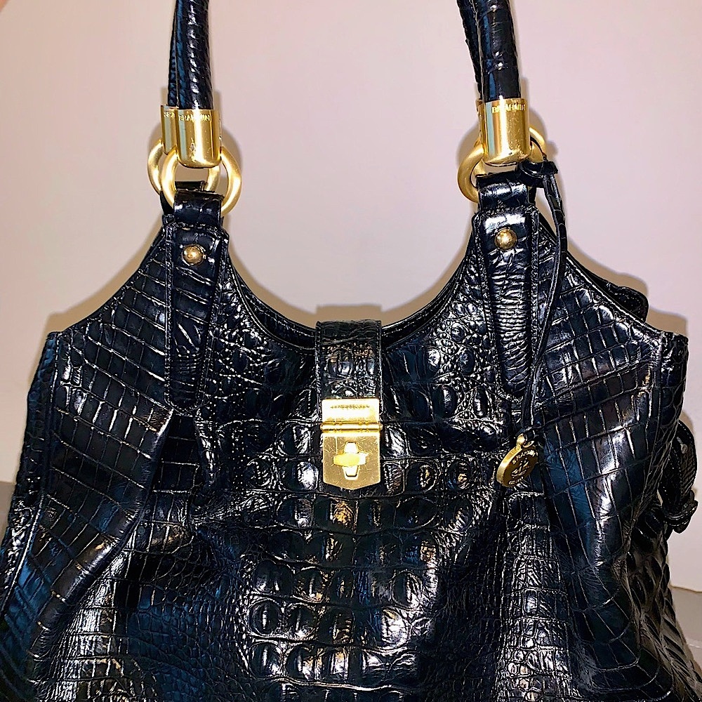 BRAHMIN BLK Melbourne Collection Celia Crocodile - Embossed Satchel bag